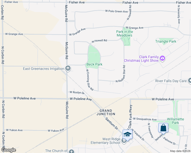 map of restaurants, bars, coffee shops, grocery stores, and more near 2697 North Distant Star Road in Post Falls