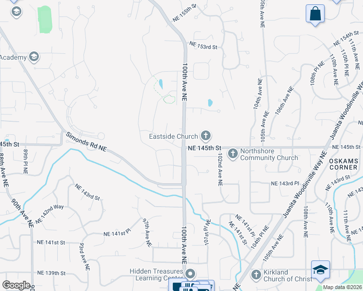 map of restaurants, bars, coffee shops, grocery stores, and more near 9930 Northeast 145th Street in Bothell