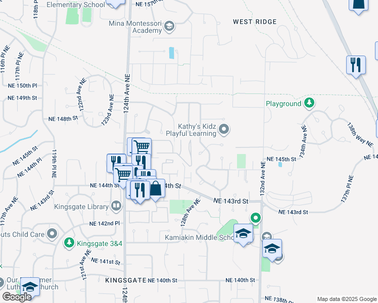 map of restaurants, bars, coffee shops, grocery stores, and more near 14441 127th Lane Northeast in Kirkland
