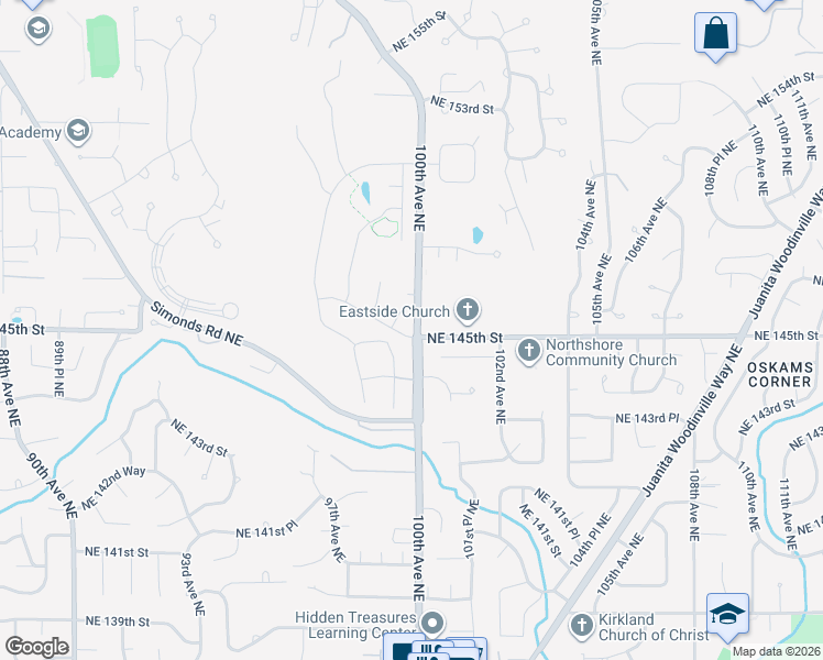map of restaurants, bars, coffee shops, grocery stores, and more near 9930 Northeast 145th Street in Bothell