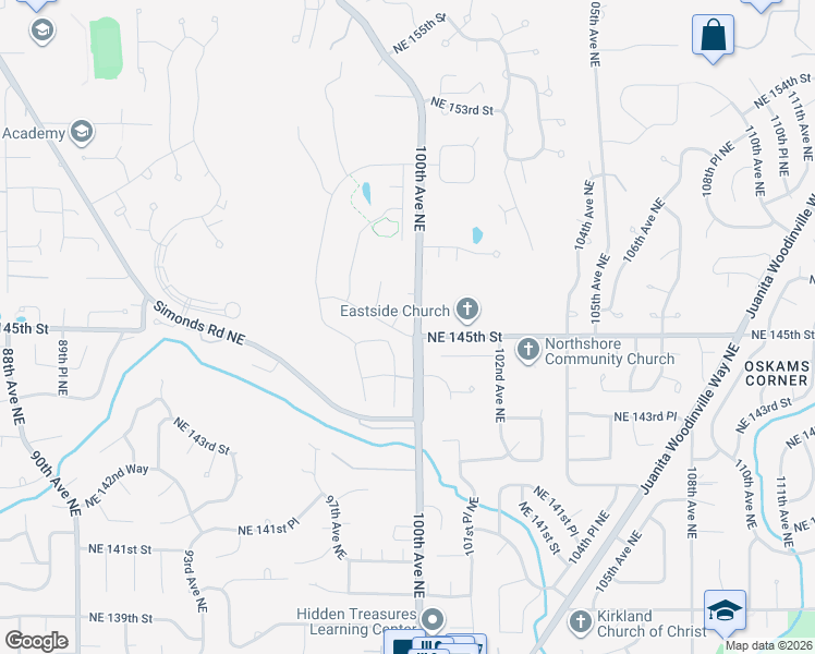 map of restaurants, bars, coffee shops, grocery stores, and more near 9930 Northeast 145th Street in Bothell