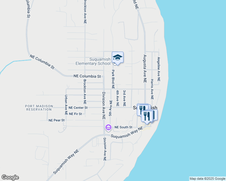 map of restaurants, bars, coffee shops, grocery stores, and more near 18769 5th Avenue Northeast in Suquamish