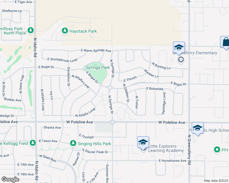 map of restaurants, bars, coffee shops, grocery stores, and more near 2721 North Revette Street in Post Falls