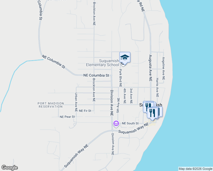 map of restaurants, bars, coffee shops, grocery stores, and more near 6730 Northeast Geneva Street in Suquamish
