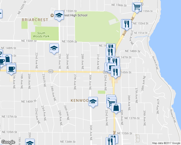 map of restaurants, bars, coffee shops, grocery stores, and more near 14365 30th Avenue Northeast in Seattle