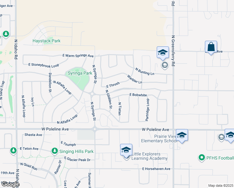 map of restaurants, bars, coffee shops, grocery stores, and more near 1484 Bobwhite Lane in Post Falls