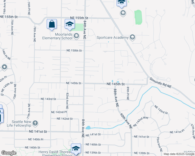 map of restaurants, bars, coffee shops, grocery stores, and more near 8435 Northeast 146th Street in Kenmore
