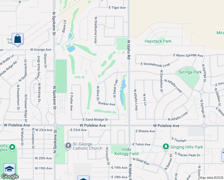 map of restaurants, bars, coffee shops, grocery stores, and more near 2855 North Sand Trap Way in Post Falls