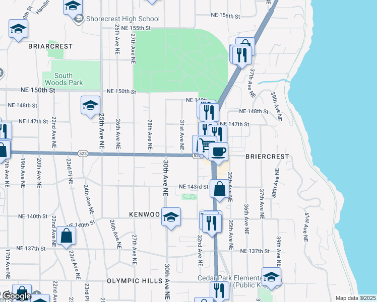 map of restaurants, bars, coffee shops, grocery stores, and more near 14522 31st Avenue Northeast in Shoreline