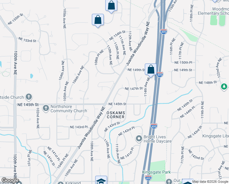 map of restaurants, bars, coffee shops, grocery stores, and more near 14719 Juanita Woodinville Way Northeast in Bothell