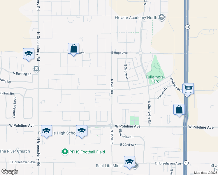 map of restaurants, bars, coffee shops, grocery stores, and more near 3199 East Wheelbarrow Road in Post Falls