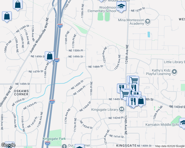 map of restaurants, bars, coffee shops, grocery stores, and more near 14516 119th Avenue Northeast in Kirkland