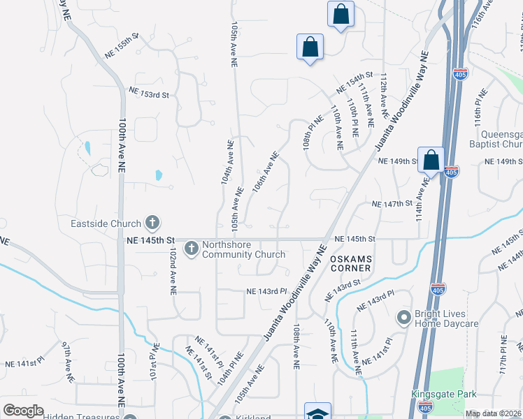 map of restaurants, bars, coffee shops, grocery stores, and more near 10621 Northeast 147th Street in Bothell