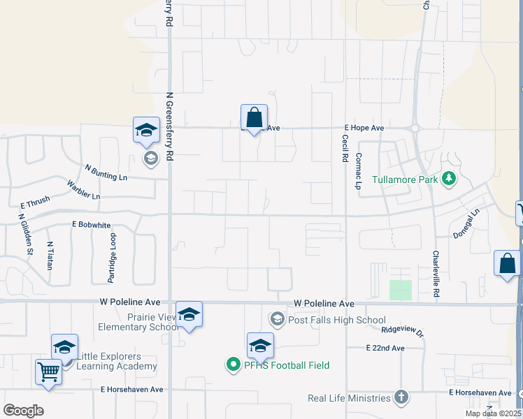 map of restaurants, bars, coffee shops, grocery stores, and more near 2839 East Wheelbarrow Road in Post Falls