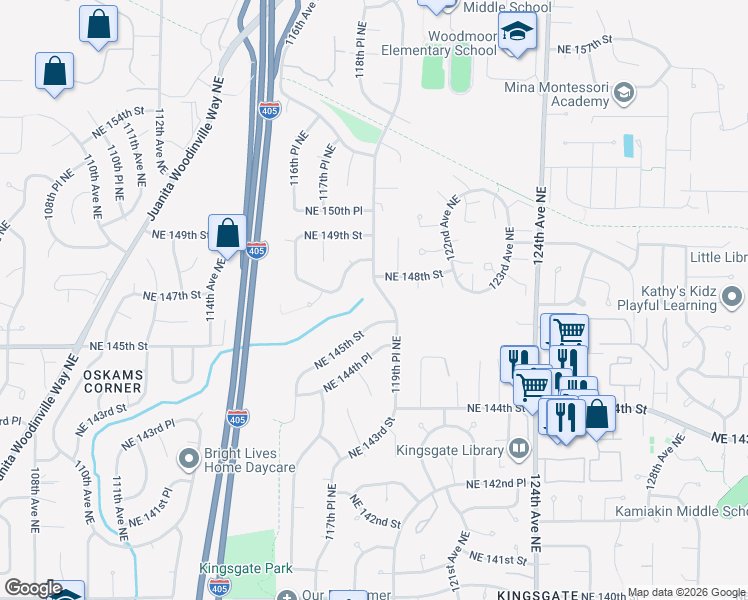map of restaurants, bars, coffee shops, grocery stores, and more near 14535 119th Avenue Northeast in Kirkland