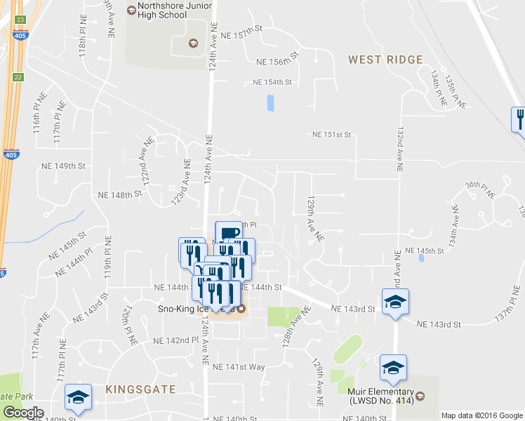 map of restaurants, bars, coffee shops, grocery stores, and more near 14662 126th Ave NE in Woodinville