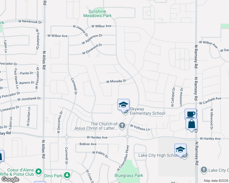 map of restaurants, bars, coffee shops, grocery stores, and more near 6880 North Verlaine Drive in Coeur d'Alene