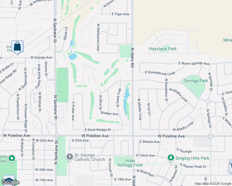 map of restaurants, bars, coffee shops, grocery stores, and more near 2855 North Sand Trap Way in Post Falls