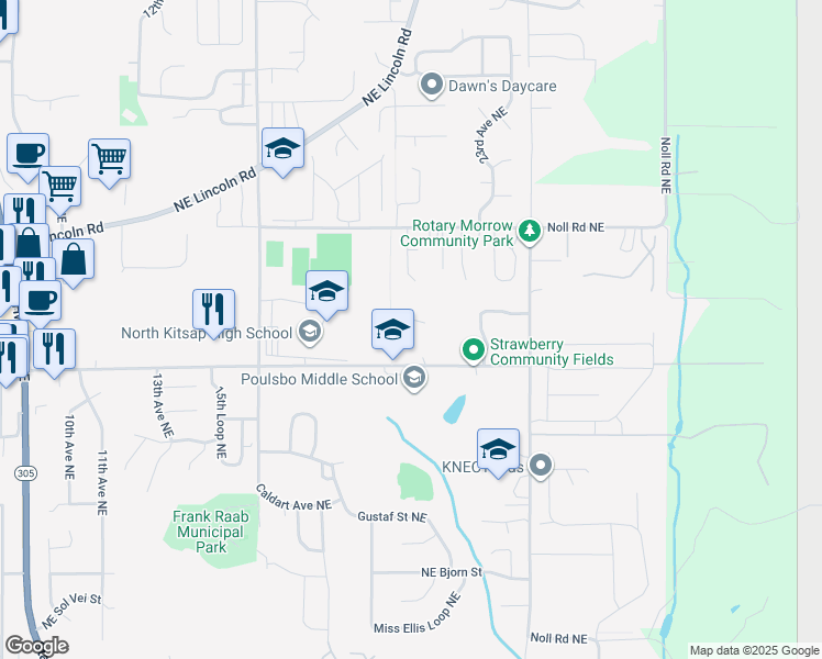 map of restaurants, bars, coffee shops, grocery stores, and more near 2068 Northeast Hostmark Street in Poulsbo