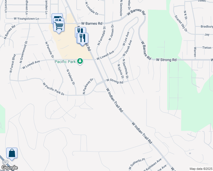 map of restaurants, bars, coffee shops, grocery stores, and more near 8310 North Indian Trail Road in Spokane