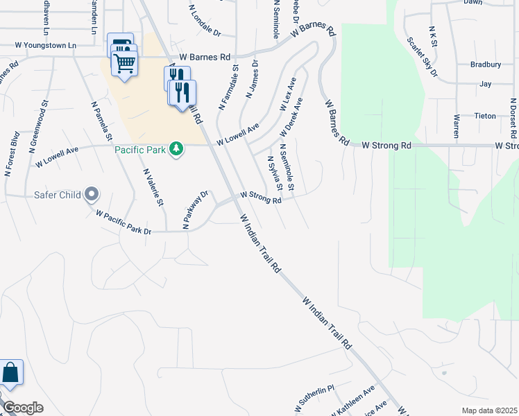 map of restaurants, bars, coffee shops, grocery stores, and more near 8444 North Farmdale Court in Spokane