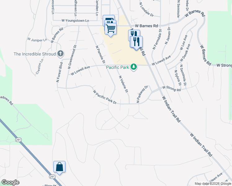 map of restaurants, bars, coffee shops, grocery stores, and more near 8504 North Pamela Street in Spokane