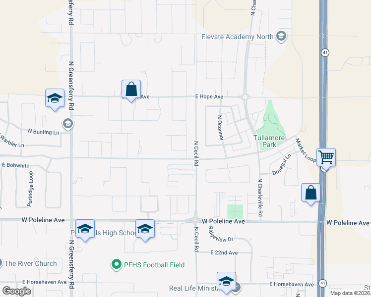 map of restaurants, bars, coffee shops, grocery stores, and more near 3199 East Wheelbarrow Road in Post Falls
