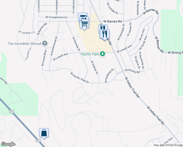 map of restaurants, bars, coffee shops, grocery stores, and more near 8504 North Pamela Street in Spokane