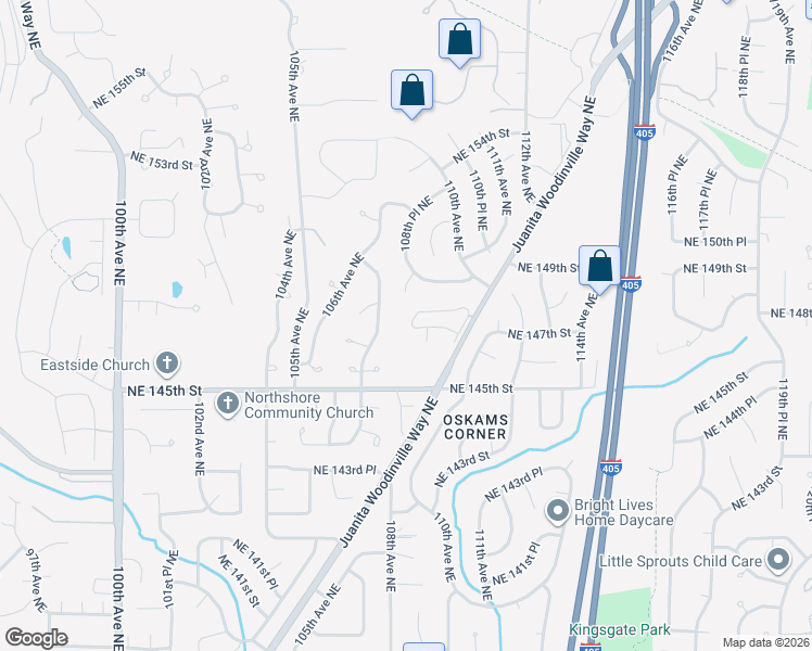 map of restaurants, bars, coffee shops, grocery stores, and more near 10813 Northeast 147th Lane in Bothell