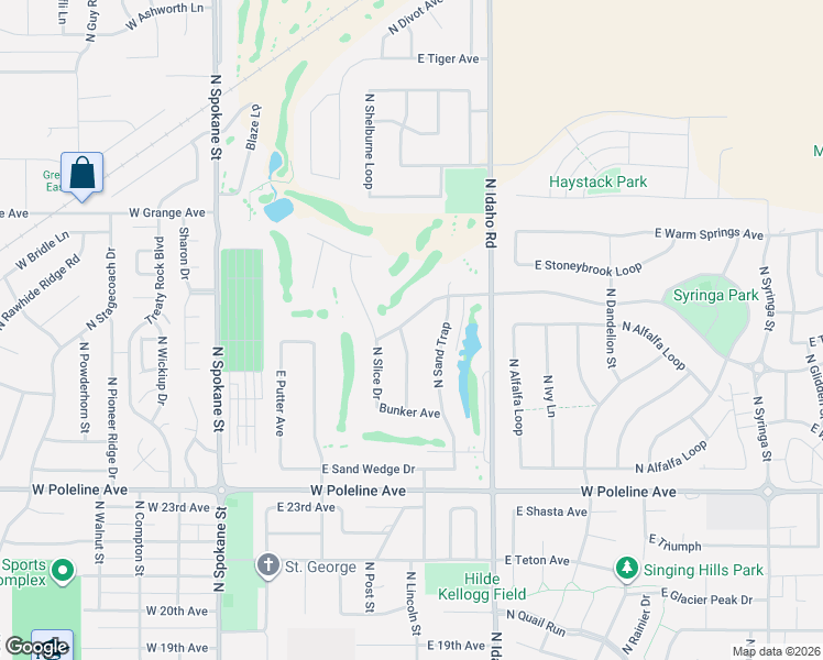 map of restaurants, bars, coffee shops, grocery stores, and more near 2855 North Sand Trap Way in Post Falls