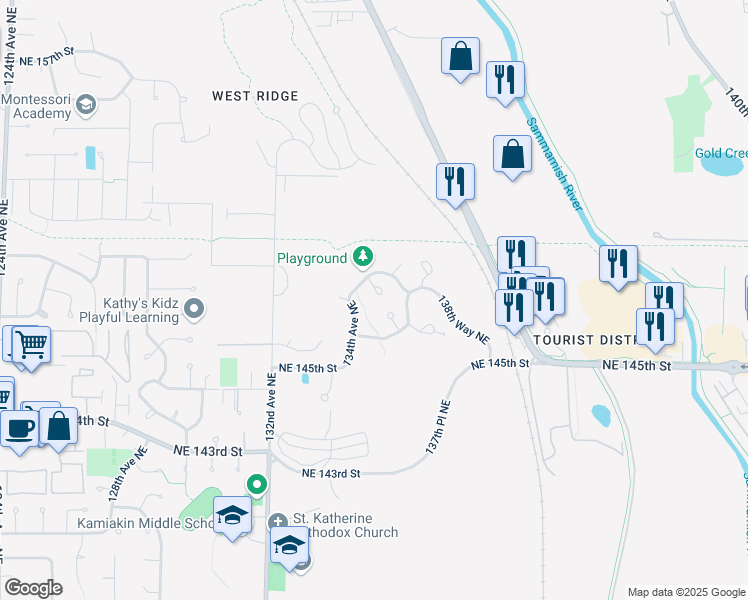 map of restaurants, bars, coffee shops, grocery stores, and more near 14709 134th Court Northeast in Woodinville