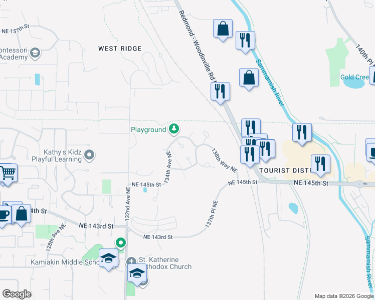 map of restaurants, bars, coffee shops, grocery stores, and more near 14702 134th Court Northeast in Woodinville