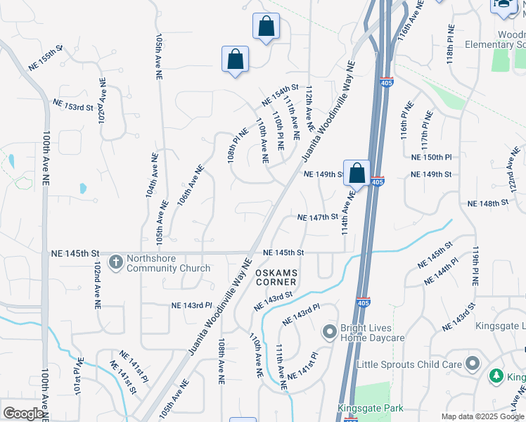 map of restaurants, bars, coffee shops, grocery stores, and more near 14719 Juanita Woodinville Way Northeast in Bothell