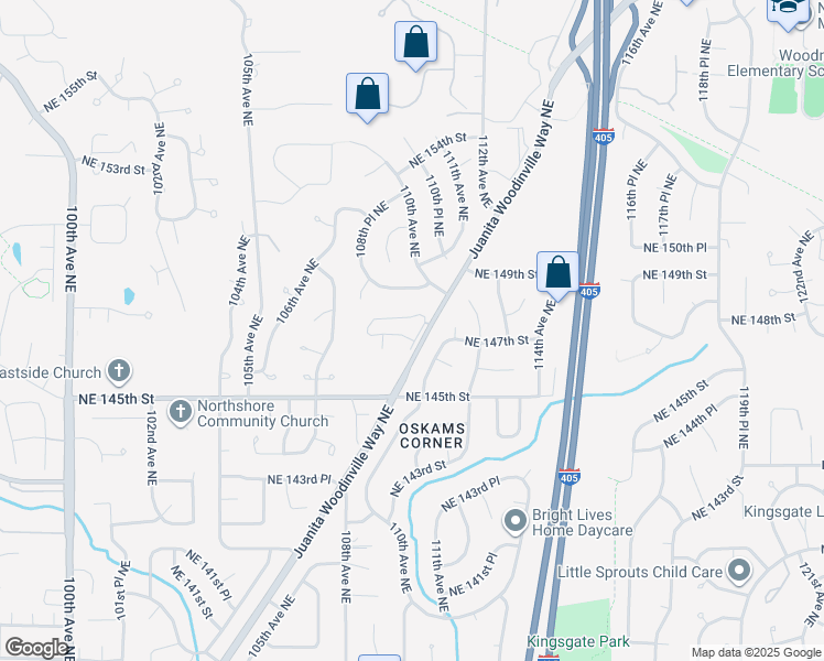 map of restaurants, bars, coffee shops, grocery stores, and more near 14719 Juanita Woodinville Way Northeast in Bothell