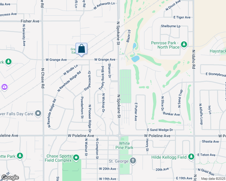 map of restaurants, bars, coffee shops, grocery stores, and more near 105 Larkspur Court in Post Falls