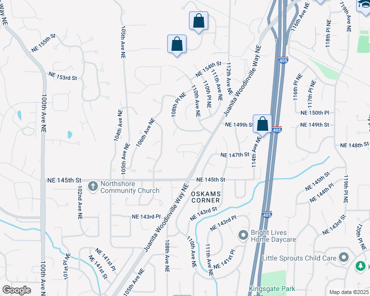 map of restaurants, bars, coffee shops, grocery stores, and more near 10821 Northeast 147th Lane in Bothell