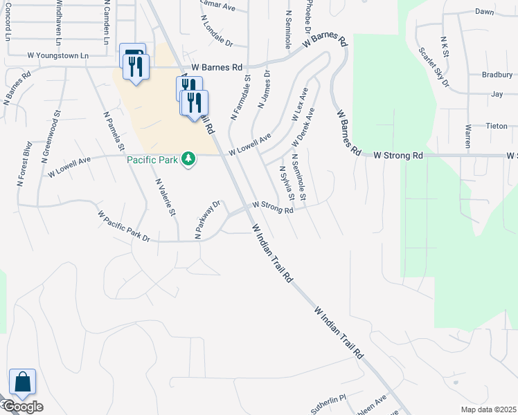 map of restaurants, bars, coffee shops, grocery stores, and more near 8310 North Indian Trail Road in Spokane
