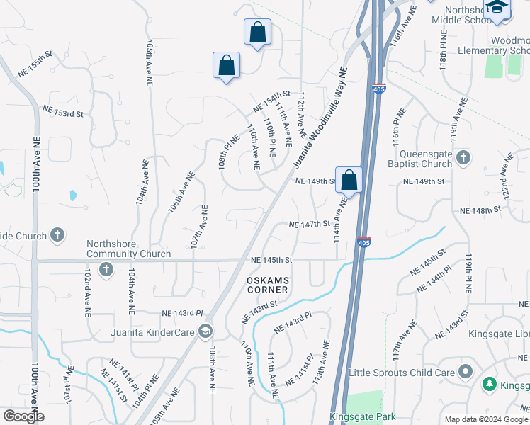 map of restaurants, bars, coffee shops, grocery stores, and more near 14719 Juanita Woodinville Way Northeast in Bothell
