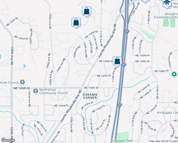 map of restaurants, bars, coffee shops, grocery stores, and more near 14719 Juanita Woodinville Way Northeast in Bothell