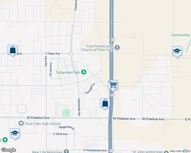 map of restaurants, bars, coffee shops, grocery stores, and more near 3784 East Bogie Drive in Post Falls