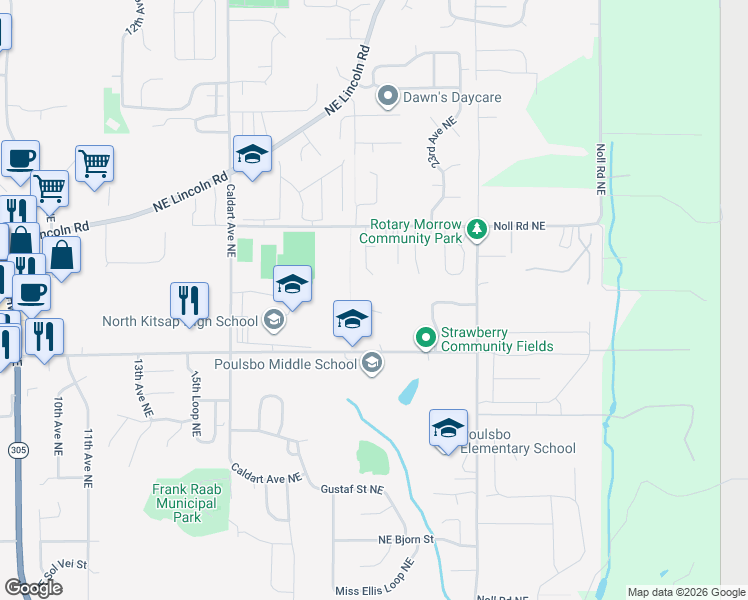 map of restaurants, bars, coffee shops, grocery stores, and more near 2122 Northeast Hostmark Street in Poulsbo