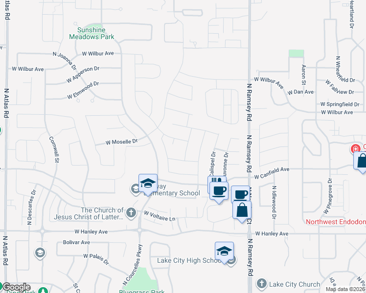 map of restaurants, bars, coffee shops, grocery stores, and more near 7027 Dubuis Drive in Coeur d'Alene