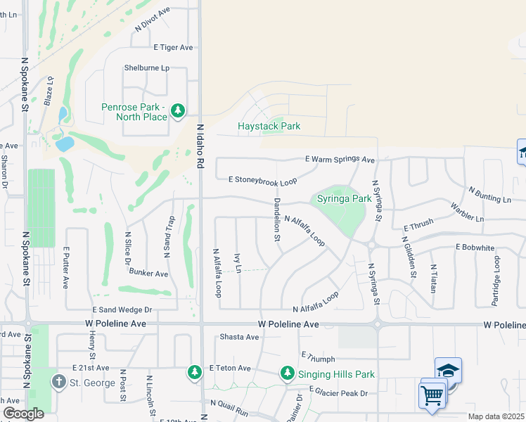 map of restaurants, bars, coffee shops, grocery stores, and more near 3534 North Alfalfa Loop in Post Falls