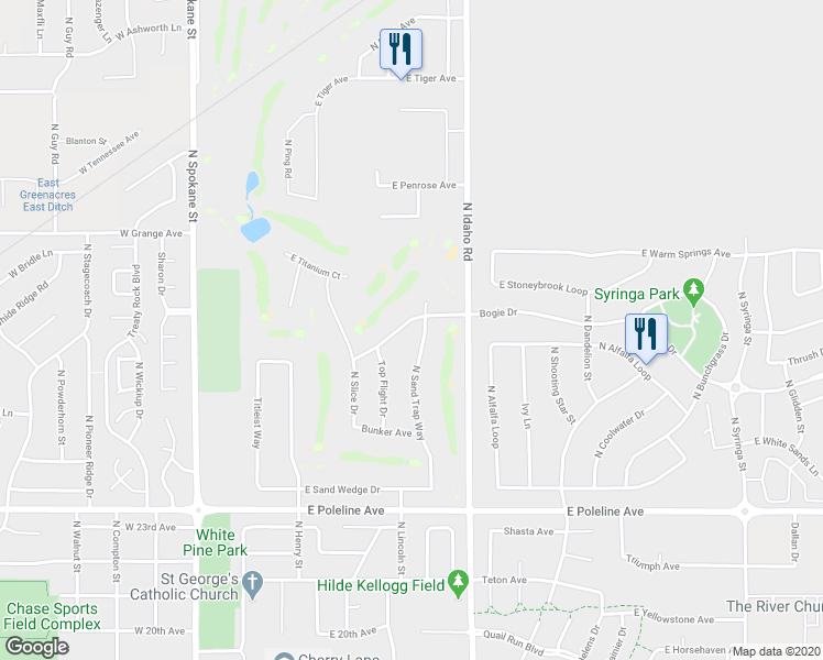 map of restaurants, bars, coffee shops, grocery stores, and more near 640 Bogie Drive in Post Falls