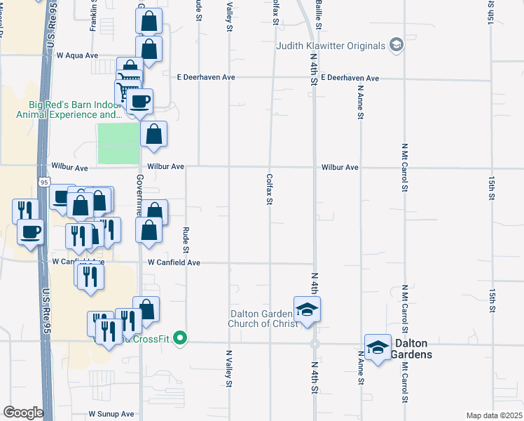 map of restaurants, bars, coffee shops, grocery stores, and more near 7079 North Colfax Street in Dalton Gardens