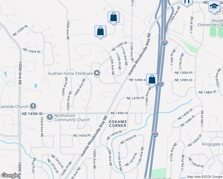 map of restaurants, bars, coffee shops, grocery stores, and more near 10834 Northeast 149th Street in Bothell