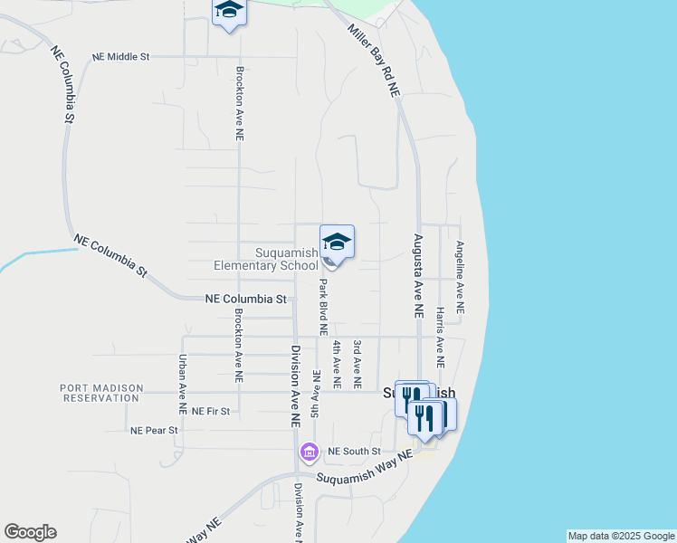 map of restaurants, bars, coffee shops, grocery stores, and more near 18950 Park Boulevard Northeast in Suquamish