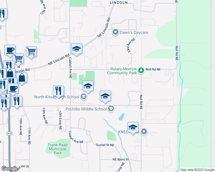 map of restaurants, bars, coffee shops, grocery stores, and more near 19025 Karl Place Northeast in Poulsbo