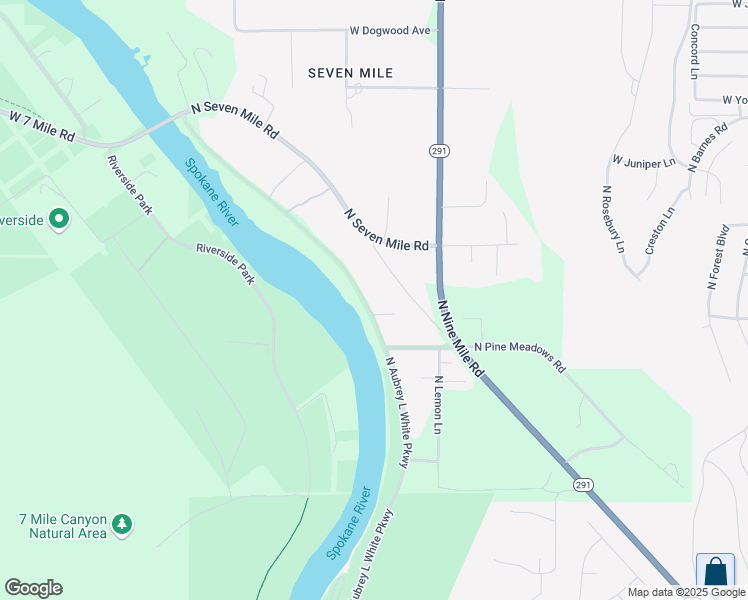 map of restaurants, bars, coffee shops, grocery stores, and more near 8506 North Aubrey L White Parkway in Nine Mile Falls
