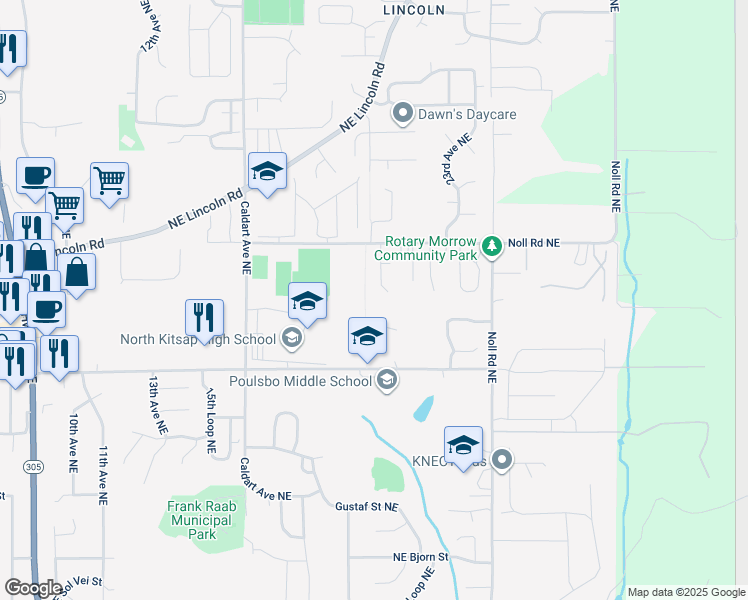 map of restaurants, bars, coffee shops, grocery stores, and more near 19025 Karl Place Northeast in Poulsbo